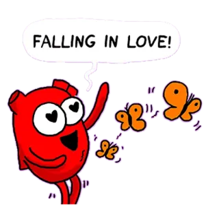😍 FALLING IN LOVE! cœur, amour, papillons, dessin animé, sentiment, émotions whatsapp sticker