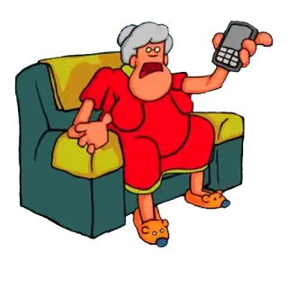 📱 cartoon, old woman, grandmother, chair, phone, angry telegram sticker