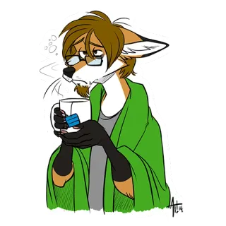 🤒 лиса, фурри, антропоморфный, чай, измученный, сонный, уставший telegram sticker
