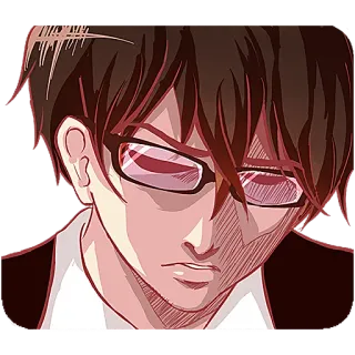 😑 gaya anime, pria, kacamata, serius, potret telegram sticker