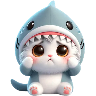 🥺 chat, requin, mignon, kawaii, animal, animal de compagnie, dessin animé, autocollant telegram sticker