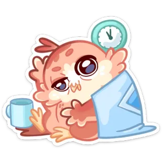 ⌚️ сова, милый, сонный, мультфильм, животное, утро telegram sticker