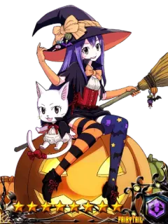 😀 Fairy Tail FAIRYTAIL Hexe, Halloween, Anime, Manga, Katze, Kürbis telegram sticker
