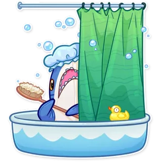 🛀 Requin, Bain, Canard en caoutchouc, Bulles, Dessin animé, Autocollant, Brosse telegram sticker