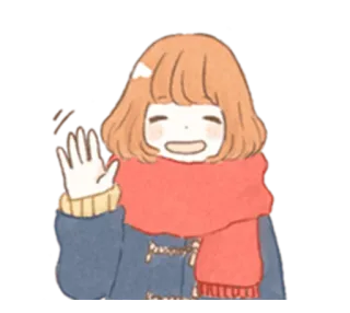 👋 dziewczyna anime, machanie, kreskówka, szalik, zima, powitanie telegram sticker