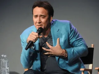 🥃 Nicolas Cage actor, celebrity, interview, microphone, man, person telegram sticker