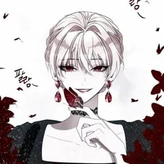 ⛩ 팔랑 Anime, Kobieta, Czerwone oczy, Motyl, Gotyk, Kolczyki, Naszyjnik telegram sticker