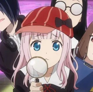 💈 Chika Fujiwara Kaguya-sama: Love Is War anime, chika, detective, magnifying glass, pink hair, school telegram sticker