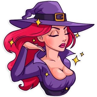 ✨ strega, magia, halloween, donna, cartone animato, cappello telegram sticker