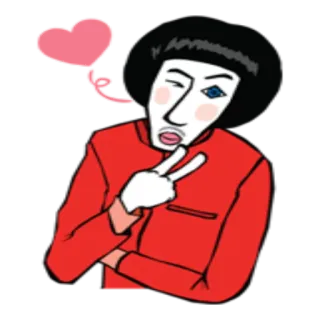 😉 cartoon, character, heart, peace sign, winking, red outfit telegram sticker