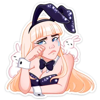 😢 девочка, кролик, блондинка, грустная, плачет, милая, стикер whatsapp sticker