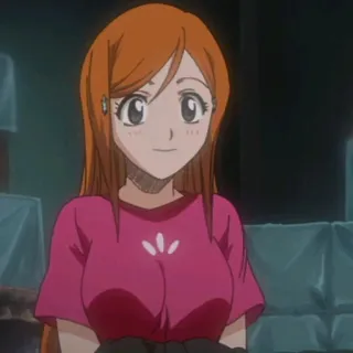 😊 Orihime Inoue Bleach anime, cartoon, character, orange hair, smile, female telegram sticker