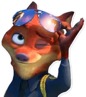 😉 Nick Wilde Zootopia desenho animado, raposa, óculos, polícia, agente, Zootopia, Nick Wilde telegram sticker