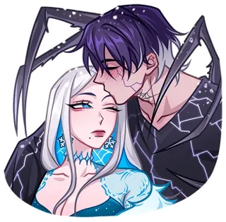 ☺ Anime, Pająk, Śnieg, Para, Pocałunek, Uczucie telegram sticker