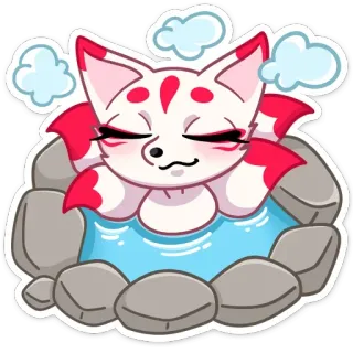 😴 สุนัขจิ้งจอก, สัตว์, น่ารัก, การ์ตูน, น้ำ, ผ่อนคลาย, สปา, น้ำพุร้อน telegram sticker