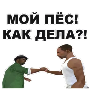👋 CJ Grand Theft Auto: San Andreas МОЙ ПЁС! КАК ДЕЛА?! gta, san andreas, cj, big smoke, video game, salam whatsapp sticker