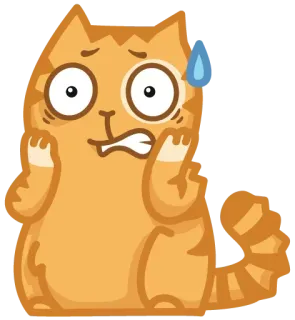 😥 кот, испуганный, напуганный, нервный, мультфильм, стикер, оранжевый telegram sticker