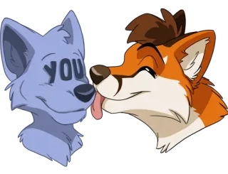 😚 you мультфильм, лиса, собака, лижет, животное, милый, иллюстрация telegram sticker