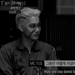 🗝 디오 THE MONGS 뮤비뱅크 컴팩토크 EXO MC 디오 그동안 어떻게 지냈어 How are you doing la K-pop, Idole, Divertissement coréen, EXO, Émission musicale telegram sticker