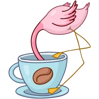 🙈 flamingo, café, xícara, pássaro, animal, rosa, bebida telegram sticker