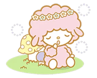 😴 cordeiro, fofo, kawaii, coroa de flores, desenho animado, cogumelo telegram sticker
