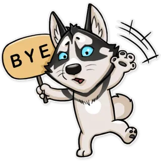 😙 BYE dog, husky, goodbye, bye, farewell, animal whatsapp sticker