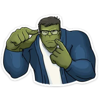 🤓 Hulk Hulk, Marvel, Super-héros, Lunettes, Dessin animé, Vert, Bruce Banner telegram sticker