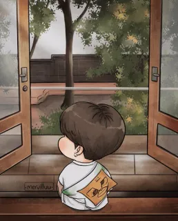 😔 chłopak, patrzący, kreskówka, rysunek telegram sticker
