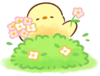 🤩 pollito, pájaro, flores, lindo, kawaii, primavera, floral, naturaleza whatsapp sticker