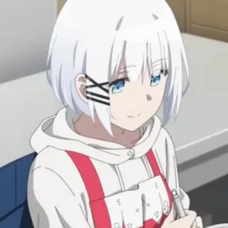 🍁 anime, cabelo branco, garota, fofa, avental telegram sticker