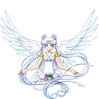 👼 Sailor Moon アニメ, 魔法少女, 翼, 白いドレス, 星, カートゥーン telegram sticker