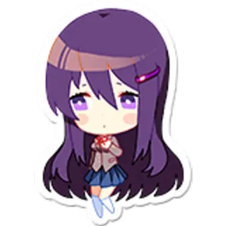 😊 Yuri Doki Doki Literature Club! anime, game, cute, chibi, purple hair telegram sticker