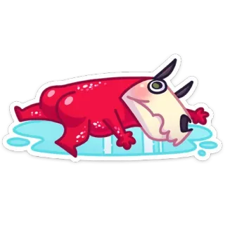 ☹️ créature rouge, couché, fantaisie, animal, dessin animé, autocollant whatsapp sticker