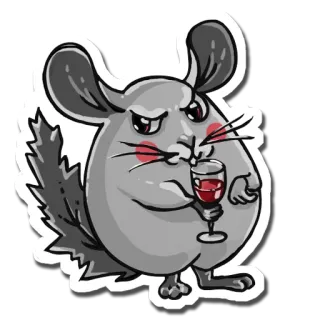 🍷 cincillà, vino, bere, animale, cartone animato, roditore whatsapp sticker