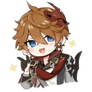 ☺ Tartaglia Genshin Impact Anime, Jeu, Genshin Impact, Tartaglia, Chibi, Personnage whatsapp sticker
