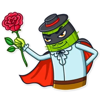 😈 rose, mask, cape, cartoon, zorro telegram sticker
