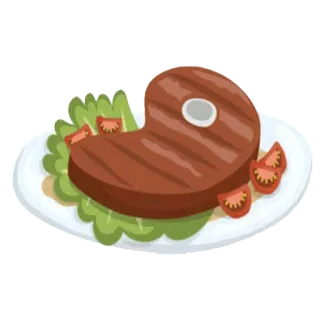 🍖 bistec, comida, plato, carne, tomates, lechuga telegram sticker
