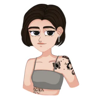 🤩 mujer, dibujos animados, tatuajes, mariposa, estrellas, personaje, ilustración whatsapp sticker