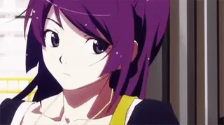 π Hitagi Senjougahara Bakemonogatari anime, purple hair, Senjougahara, Hitagi, Bakemonogatari, character telegram sticker