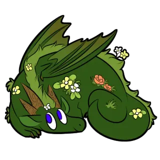 🤗 Drache, Fantasy, Blumen, niedlich, grün, Cartoon, Sticker telegram sticker