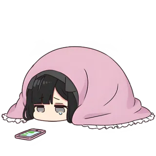😢 sad, blanket, phone, anime, girl, tired telegram sticker
