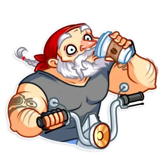 ☕ motociclista, babbo natale, caffè, cartone animato, moto, tatuaggio whatsapp sticker