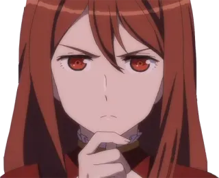 🤔 Anime, Mujer, Seria, Pelo Rojo, Pensando telegram sticker
