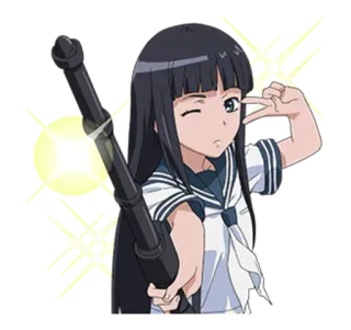 😋 Anime, Dziewczyna, Mundur szkolny, Znak pokoju, Mrugnięcie, Czarne włosy telegram sticker