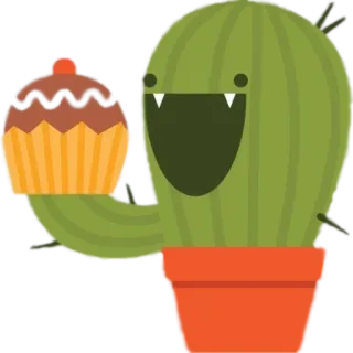 😋 Kaktus, Muffin, Pflanze, Dessert, Süß, Niedlich, Cartoon, Lächeln telegram sticker