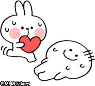 💝 coelho, foca, coração, fofo, amor, desenho animado, animal whatsapp sticker