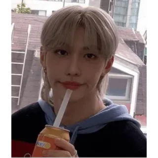 😐 Felix K-pop, Stray Kids, Idole, mignon, boisson, portrait, mulet telegram sticker