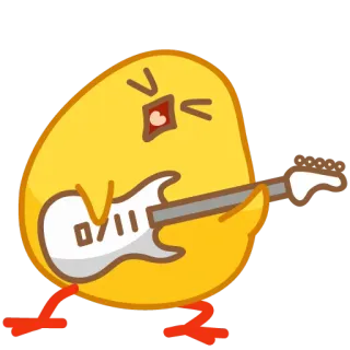 😝 chicken, cartoon, guitar, music, egg, animal, cute, yellow telegram sticker