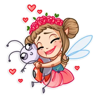 🤗 hada, dibujos animados, lindo, amor, corazones, bicho, abrazo whatsapp sticker