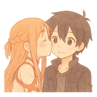 💋 Asuna Yuuki Sword Art Online Аниме, Романтика, Пара, Асуна, Крито, Sword Art Online, Поцелуй whatsapp sticker